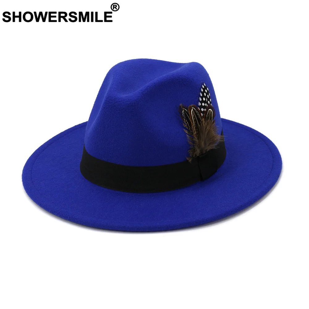 Fedora Hat Wool - SHOWERSMILE Royal Blue Women Men Wool