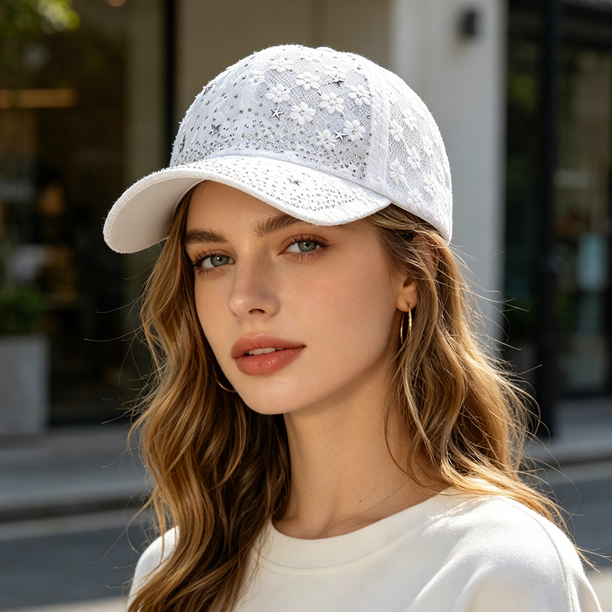 Shiny Rhinestone Lace Flower B – обзор и цена Baseball Cap Structured