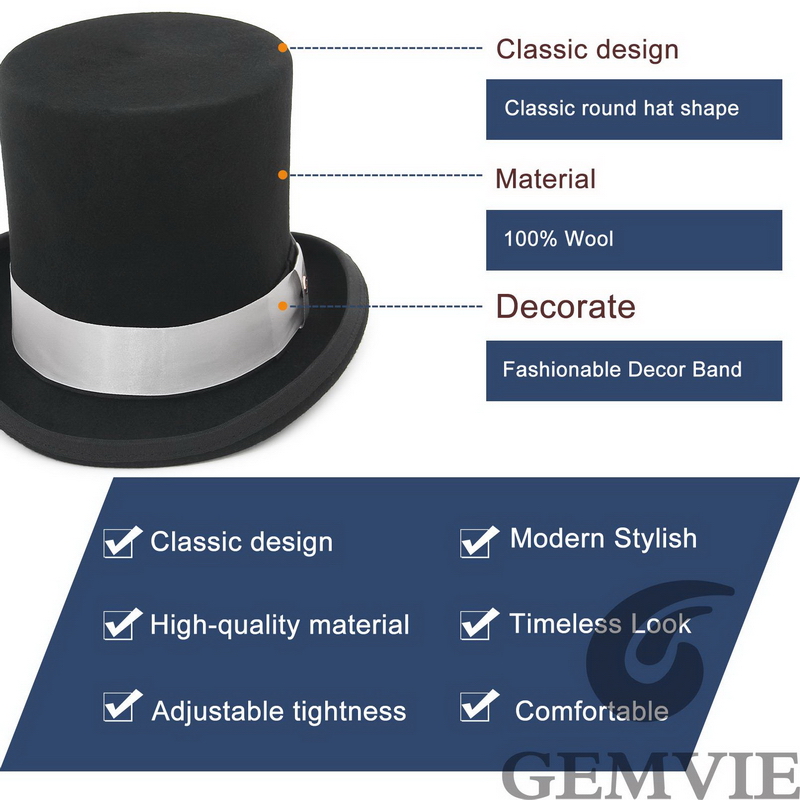 GEMVIE 17cm 100% Wool Felt Top – обзор и цена Fedora Hat Wool